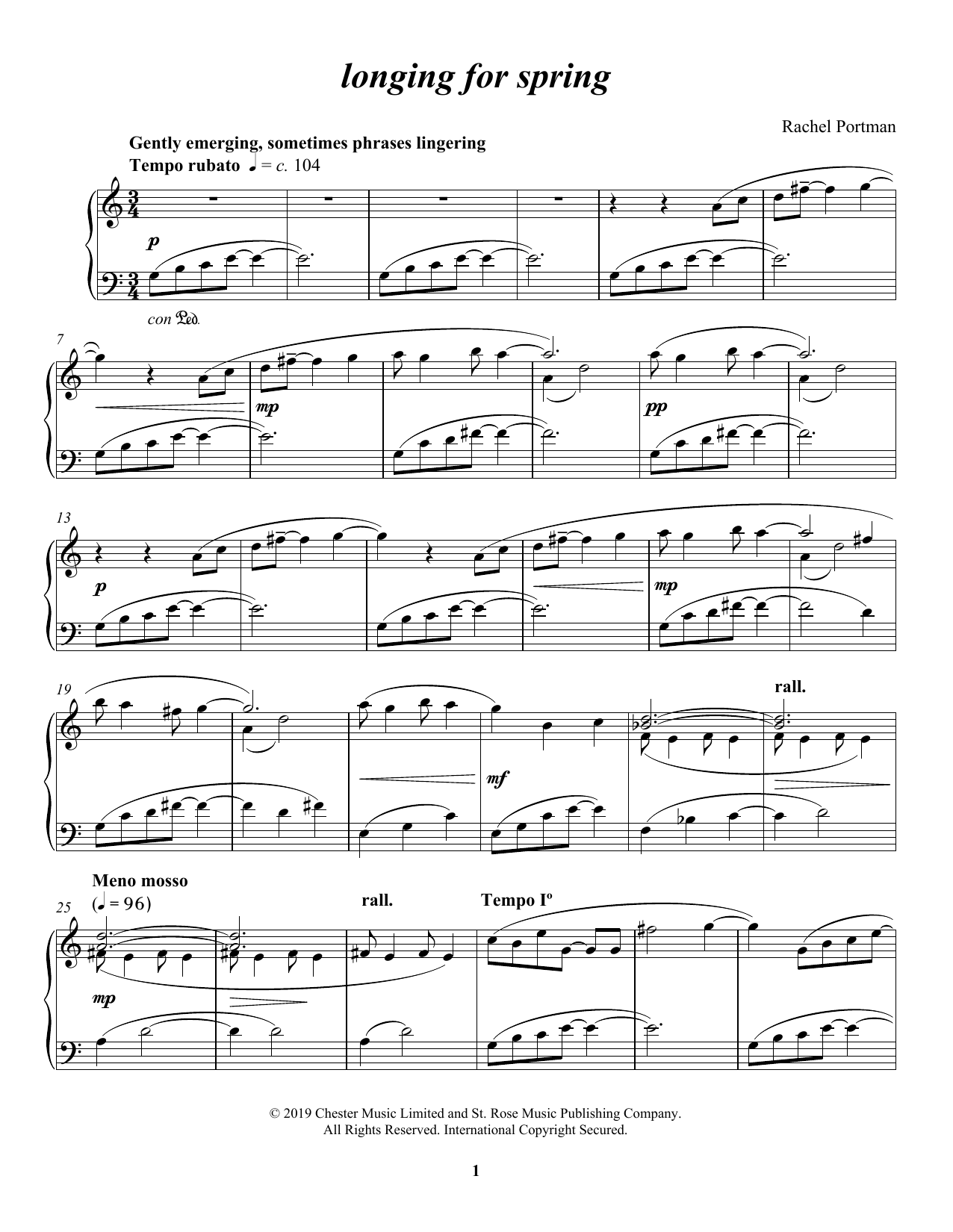 Learn to play Rachel Portman Longing For Spring sheet music for Piano Solo in minutes. Price: 7.8900$ Rachel Portman Longing For Spring sheet music notes and chords arranged for Piano Solo
