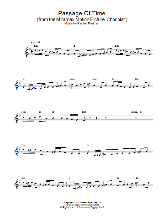 Learn to play Rachel Portman Passage Of Time (from Chocolat) sheet music for Lead Sheet / Fake Book in minutes. Price: 5.9900$ Rachel Portman Passage Of Time (from Chocolat) sheet music notes and chords arranged for Lead Sheet / Fake Book