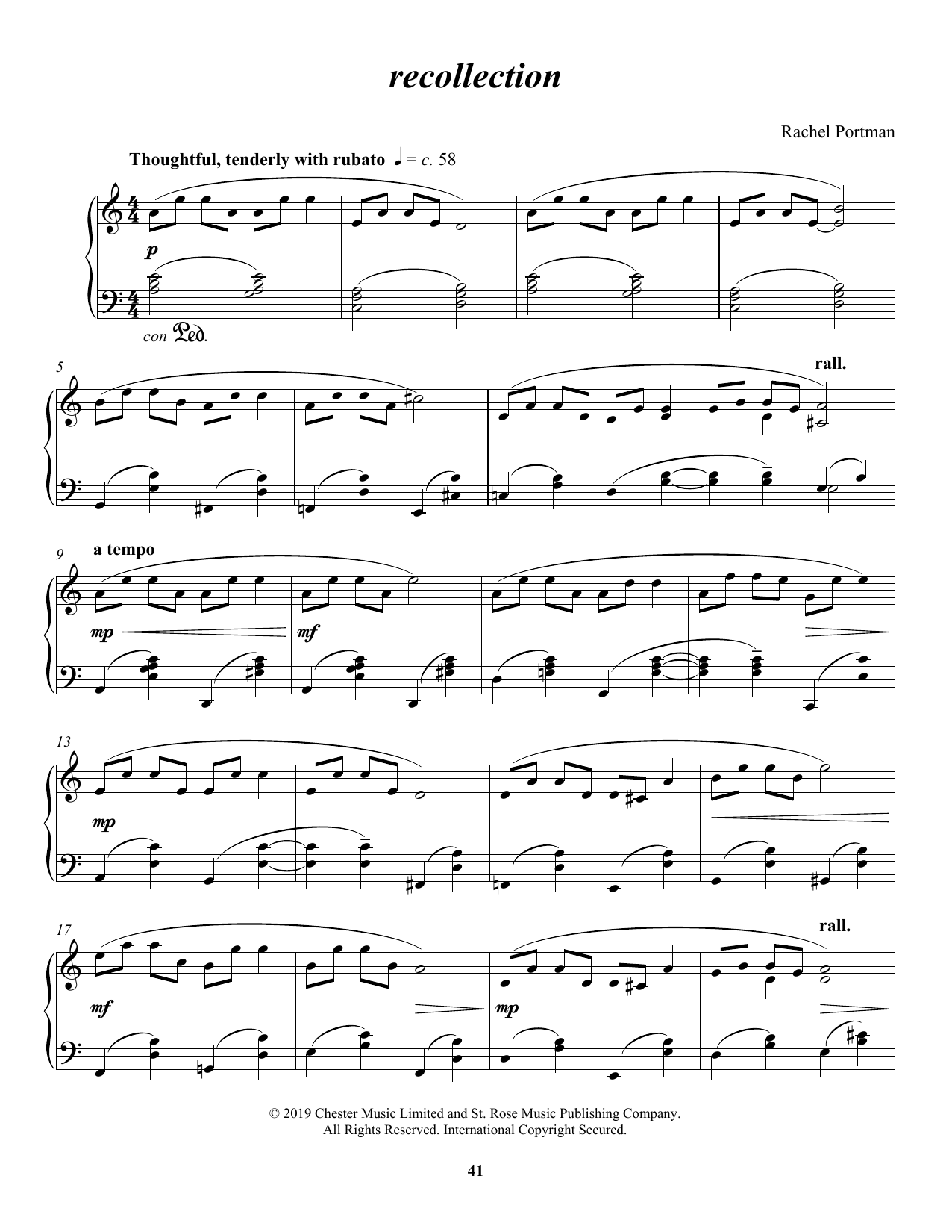 Rachel Portman Recollection sheet music notes and chords. Download Printable PDF.