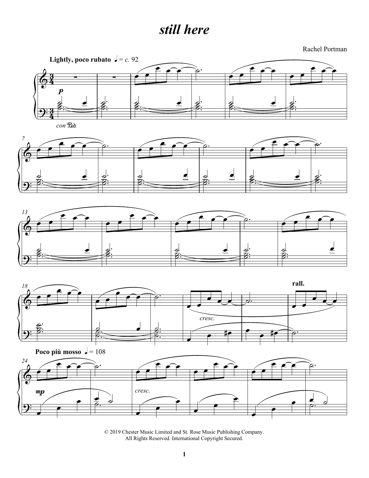 Rachel Portman Still Here sheet music notes and chords. Download Printable PDF.