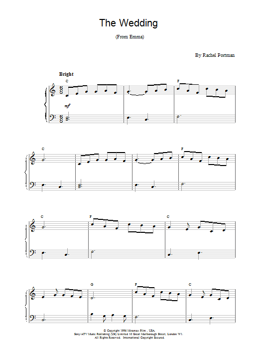 Rachel Portman The Wedding (from Emma) sheet music notes and chords. Download Printable PDF.