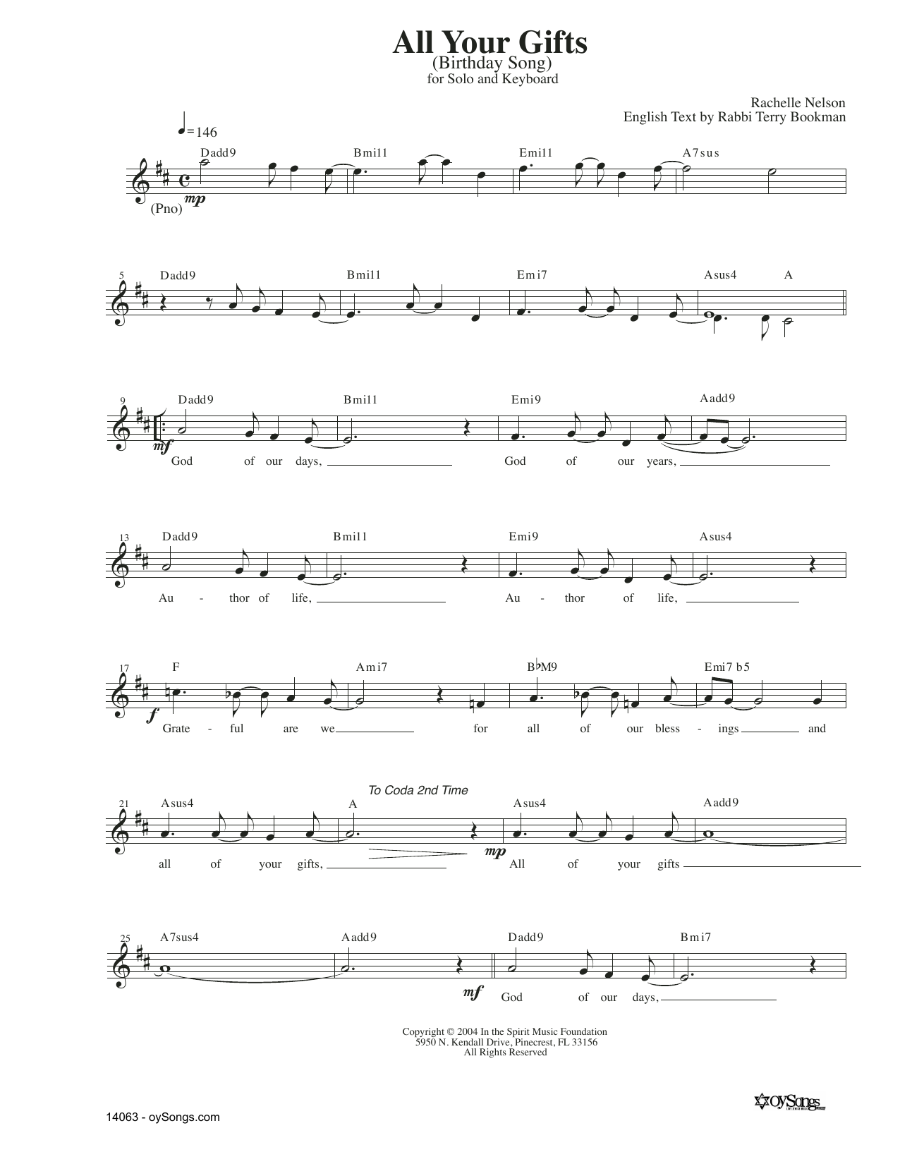 Rachelle Nelson All Your Gifts sheet music notes and chords. Download Printable PDF.