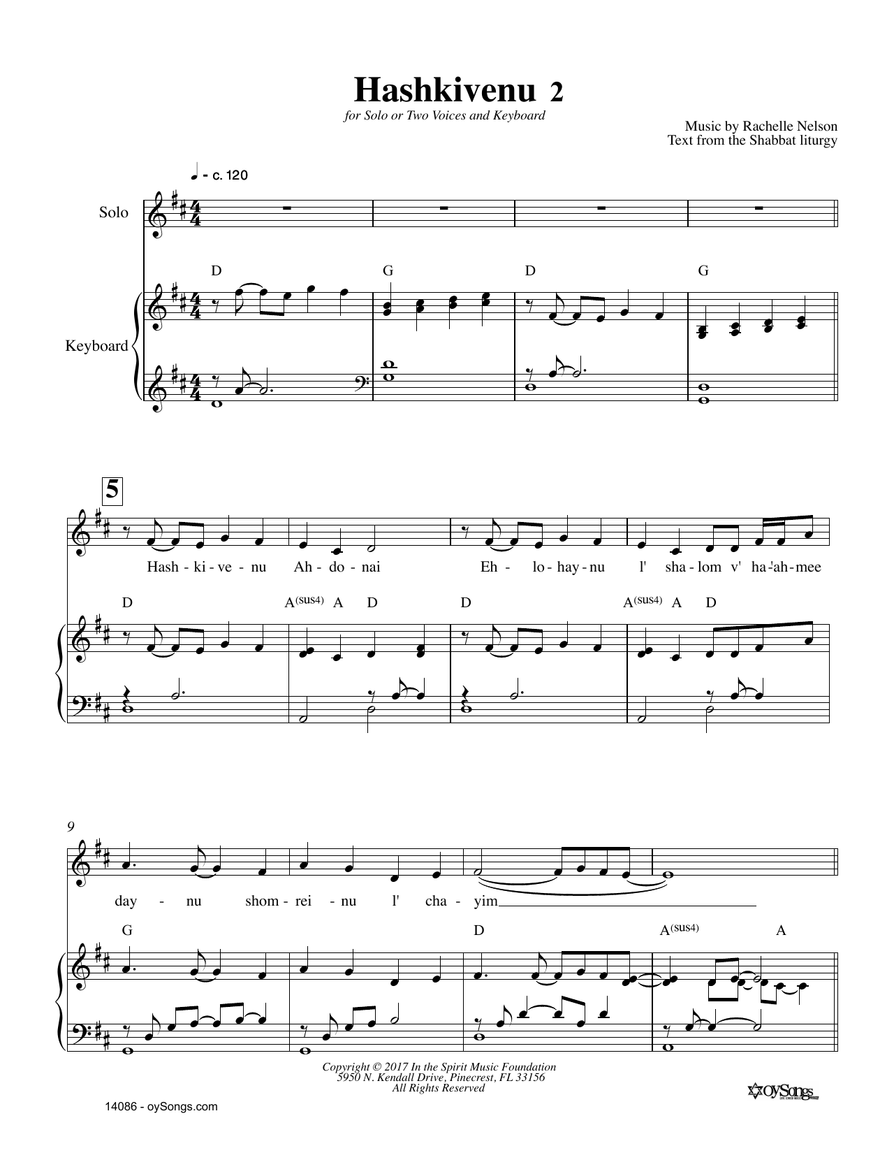 Rachelle Nelson Hashkivenu 2 sheet music notes and chords. Download Printable PDF.