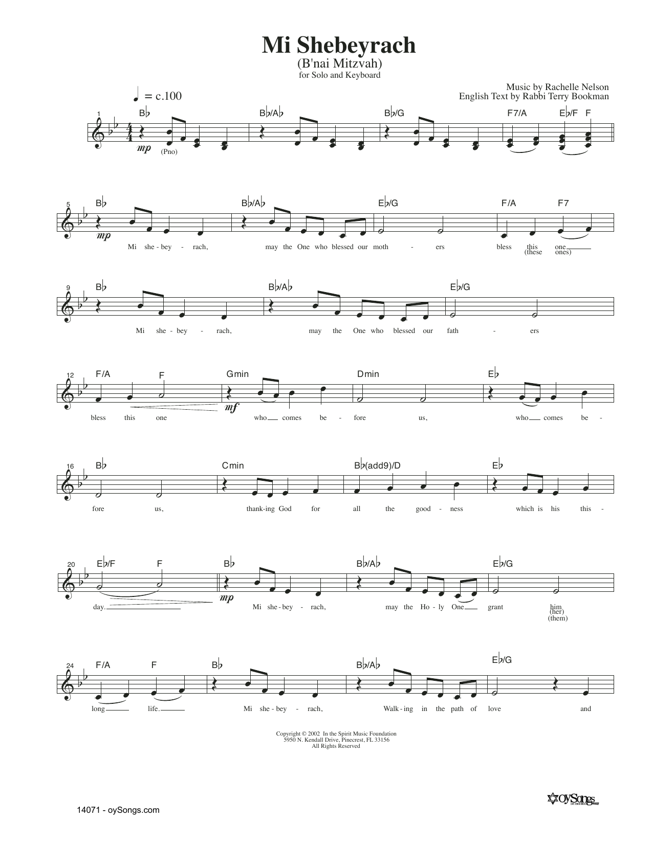 Rachelle Nelson Mi Shebeyrach sheet music notes and chords. Download Printable PDF.