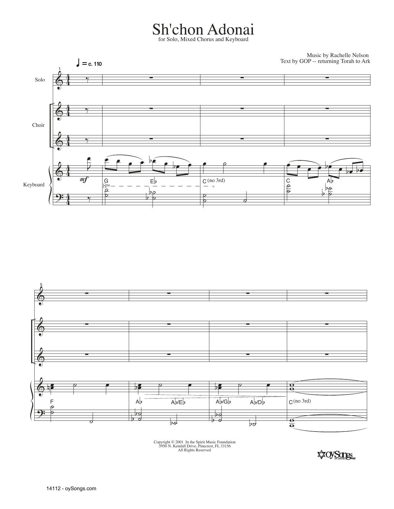 Rachelle Nelson Sh'Chon Adonai sheet music notes and chords. Download Printable PDF.