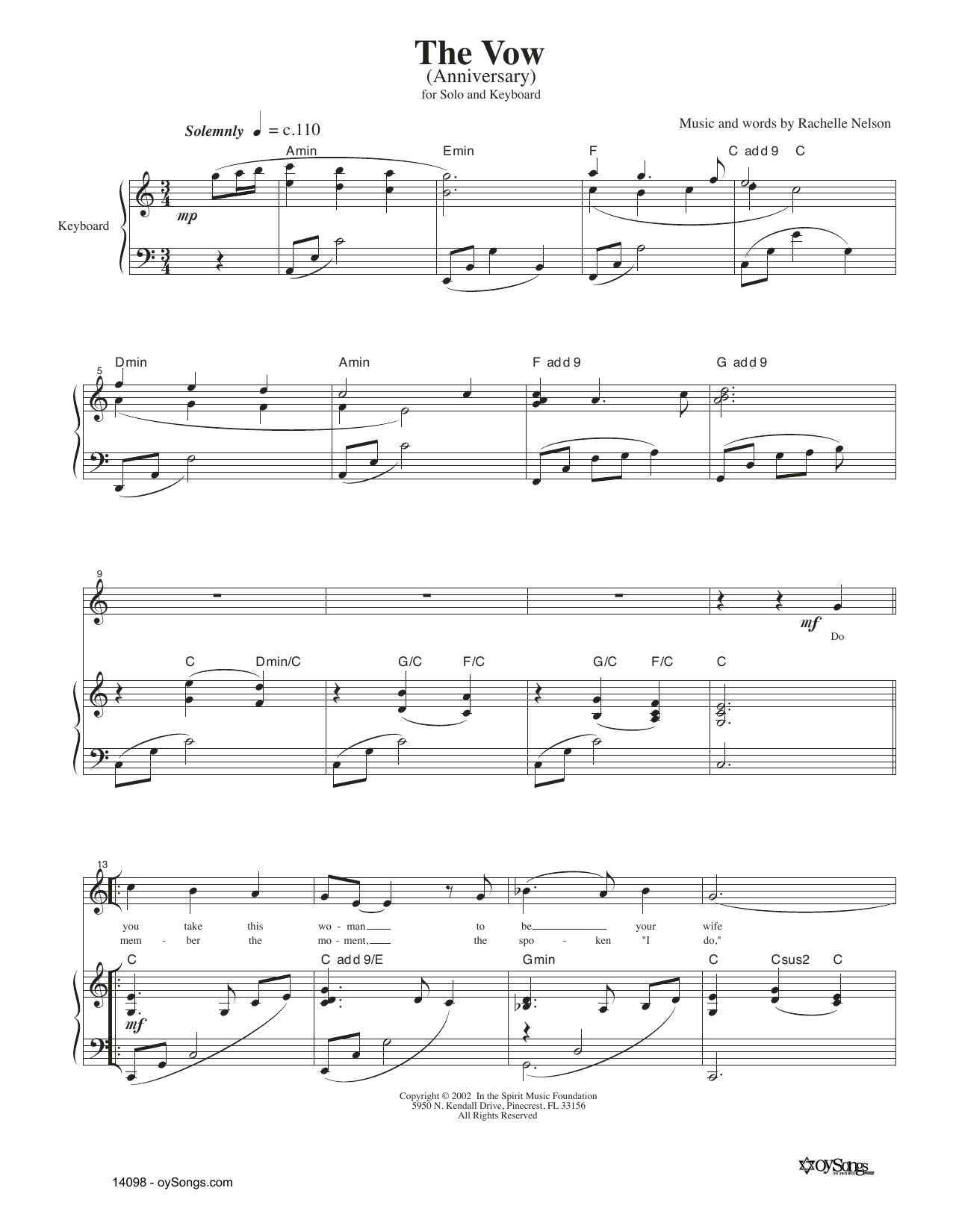 Rachelle Nelson The Vow sheet music notes and chords. Download Printable PDF.