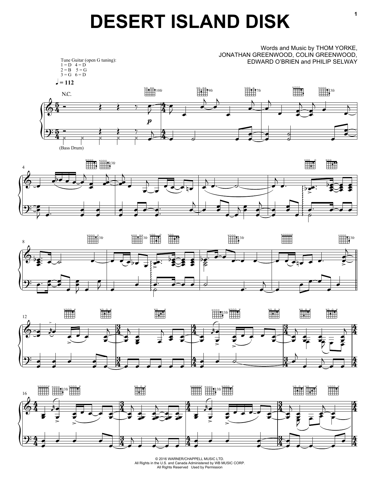 Radiohead Desert Island Disk sheet music notes and chords. Download Printable PDF.