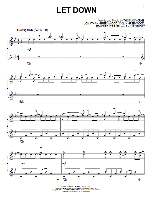 Radiohead Let Down sheet music notes and chords. Download Printable PDF.