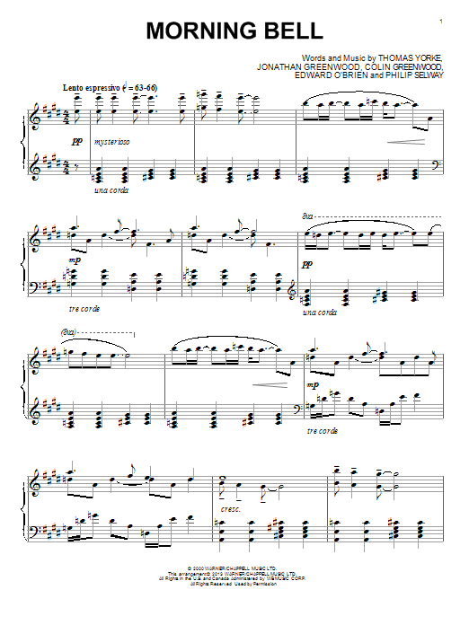 Radiohead Morning Bell sheet music notes and chords. Download Printable PDF.