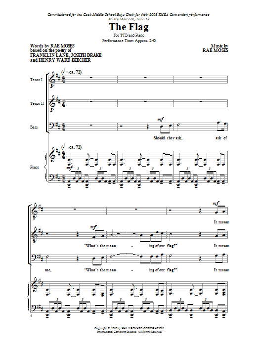 Rae Moses The Flag sheet music notes and chords. Download Printable PDF.