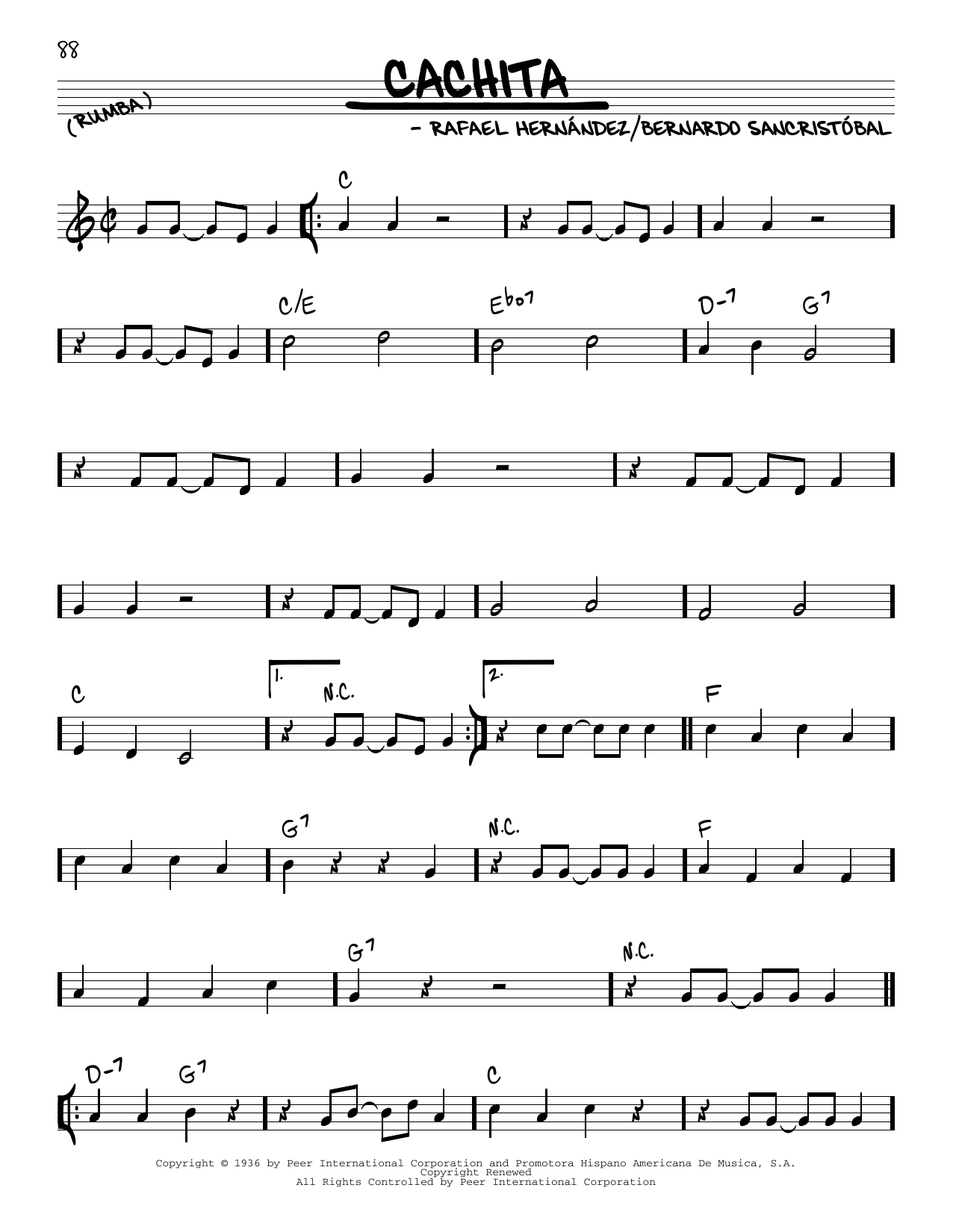 Rafael Hernández Cachita sheet music notes and chords. Download Printable PDF.