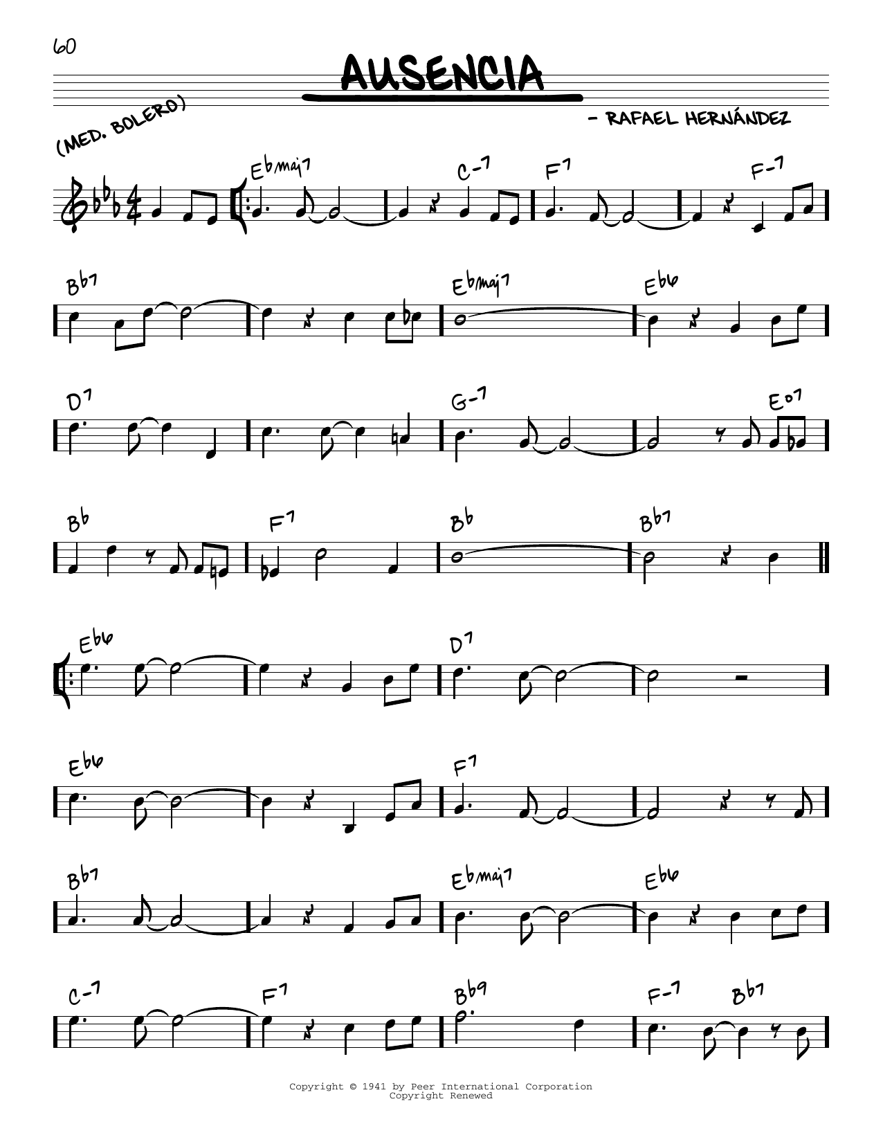 Rafael Hernandez Ausencia sheet music notes and chords. Download Printable PDF.