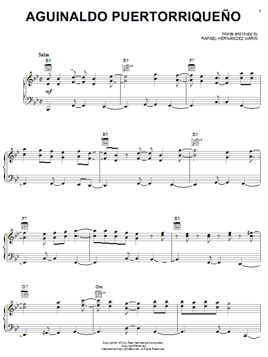 Learn to play Rafael Hernandez Marin Aguinaldo Puertorriqueno sheet music for Piano, Vocal & Guitar (Right-Hand Melody) in minutes. Price: 6.9900$ Rafael Hernandez Marin Aguinaldo Puertorriqueno sheet music notes and chords. Download Printable PDF.