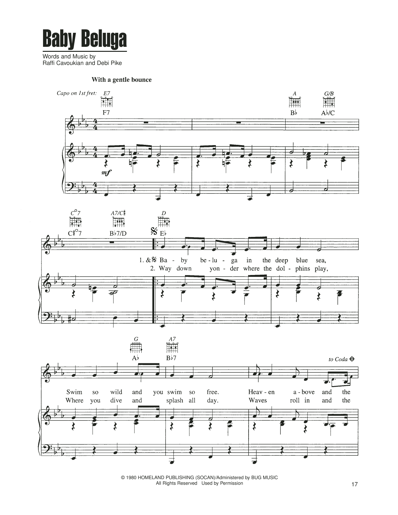 Raffi Cavoukian Baby Beluga sheet music notes and chords. Download Printable PDF.