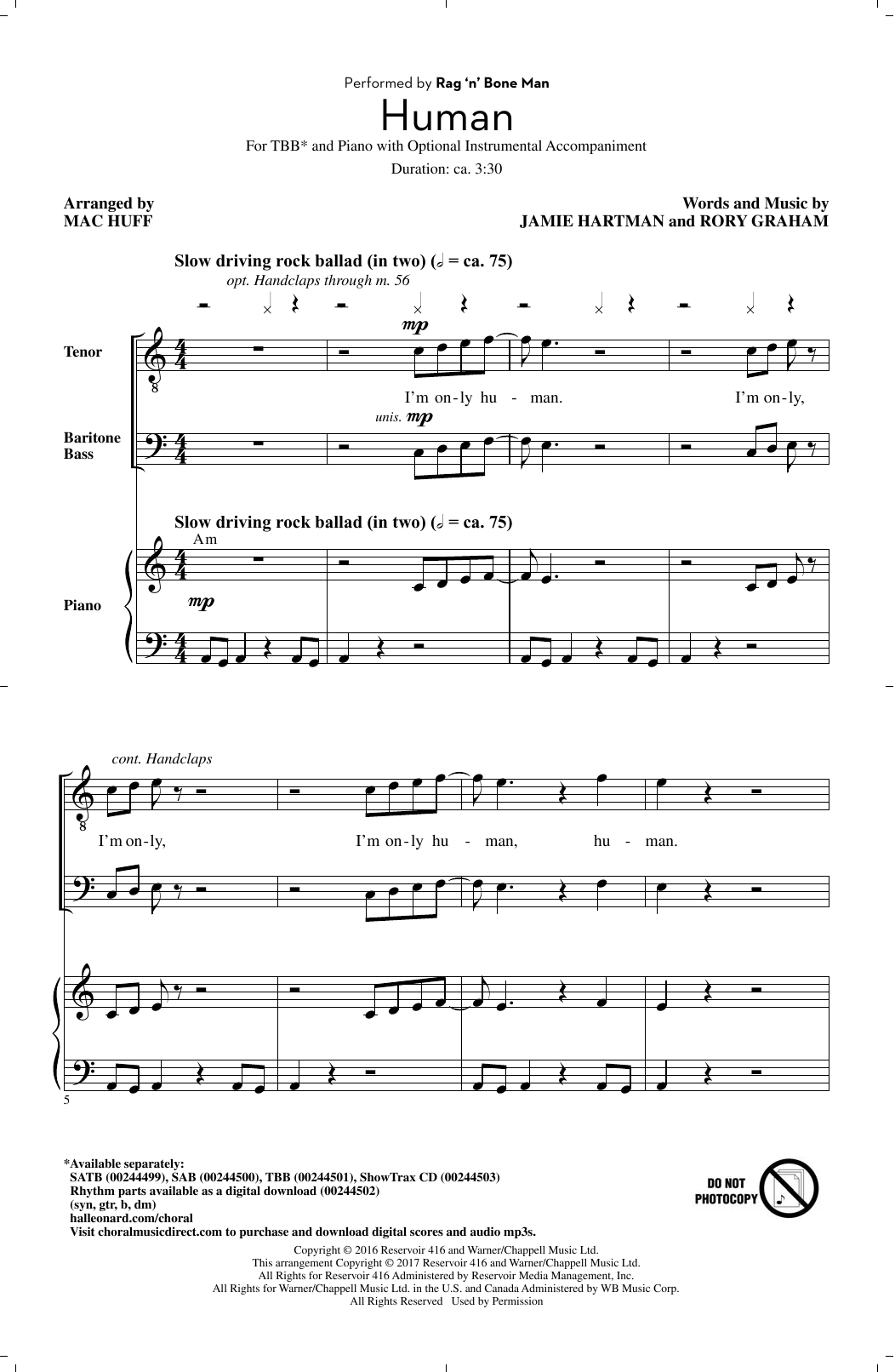 Learn to play Rag'n'Bone Man Human (arr. Mac Huff) sheet music for SATB Choir in minutes. Rag'n'Bone Man Human (arr. Mac Huff) sheet music notes and chords. Download Printable PDF.