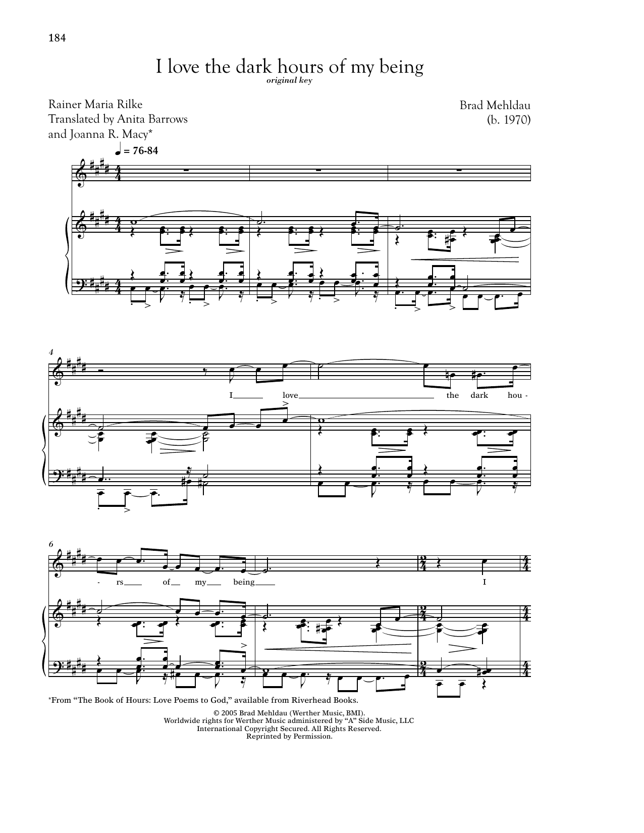 Desviación Escandaloso Bombero Rainer Maria Rilke "I Love The Dark Hours Of My Being" Sheet Music PDF  Notes, Chords | Classical Score Piano & Vocal Download Printable. SKU:  196188