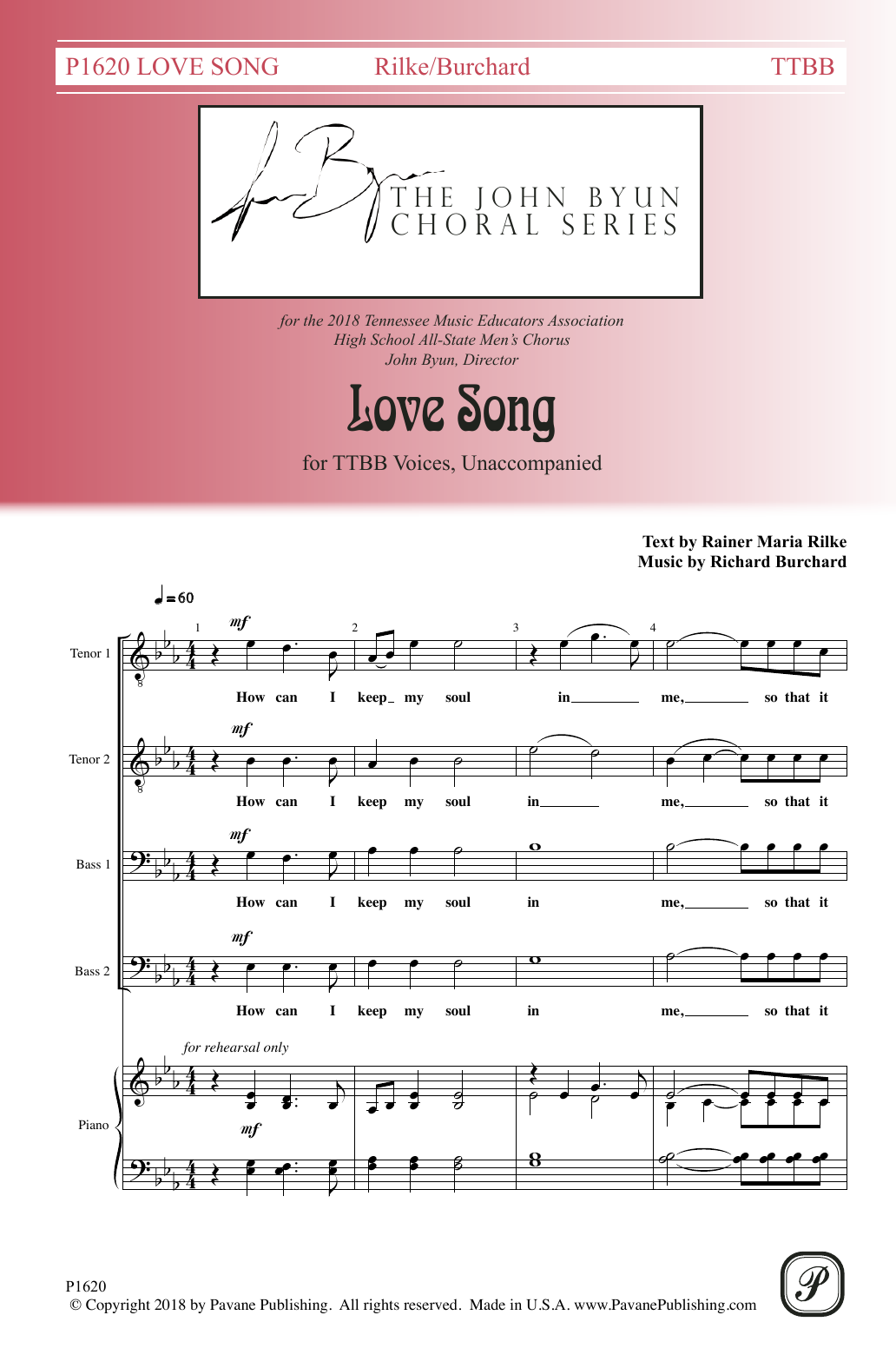 Rainer Maria Rilke Love Song sheet music notes and chords. Download Printable PDF.