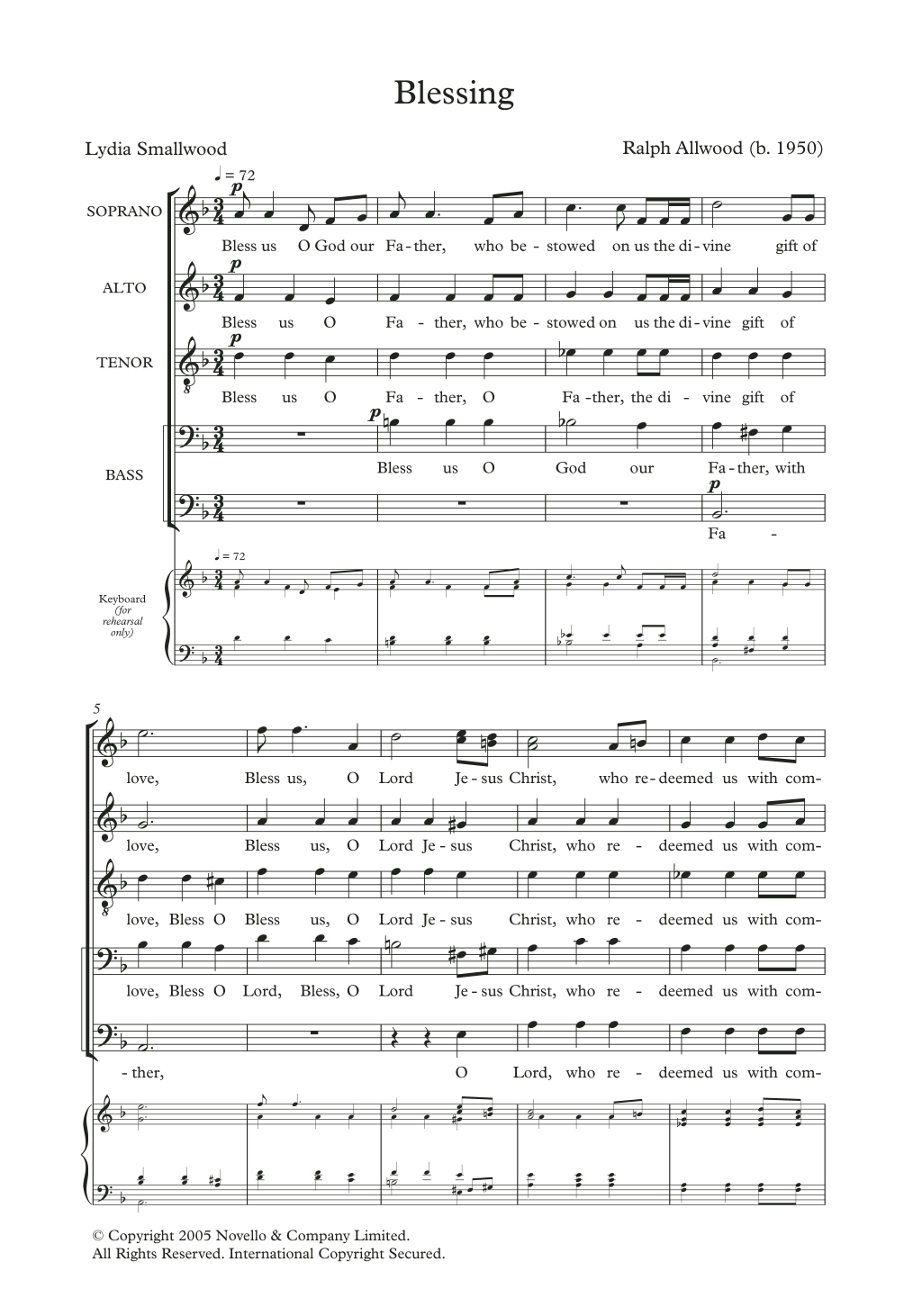 Ralph Allwood Blessing sheet music notes and chords. Download Printable PDF.