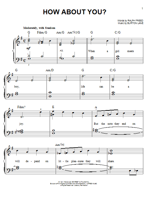 Ralph Freed How About You Sheet Music Pdf Notes Chords Jazz Score Easy Piano Download Printable Sku