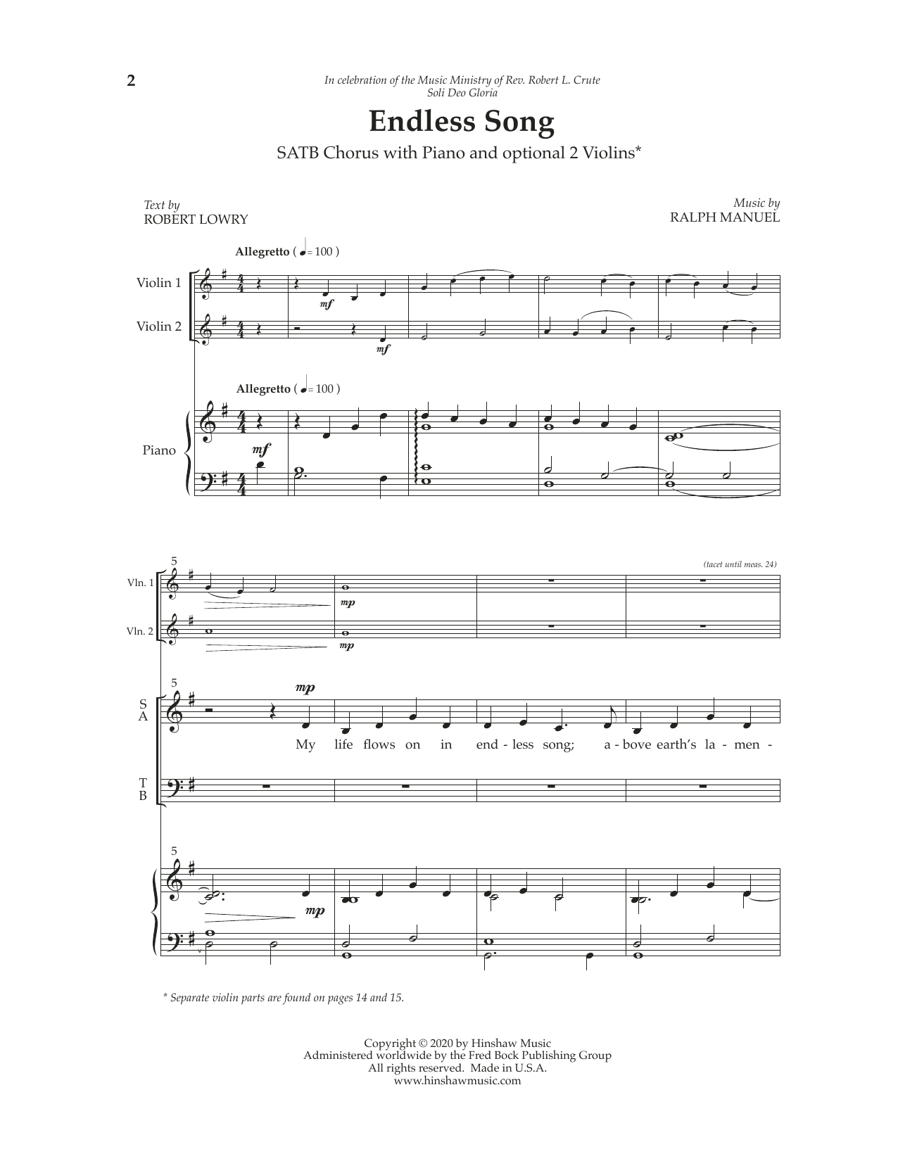 Ralph Manuel Endless Song sheet music notes and chords. Download Printable PDF.