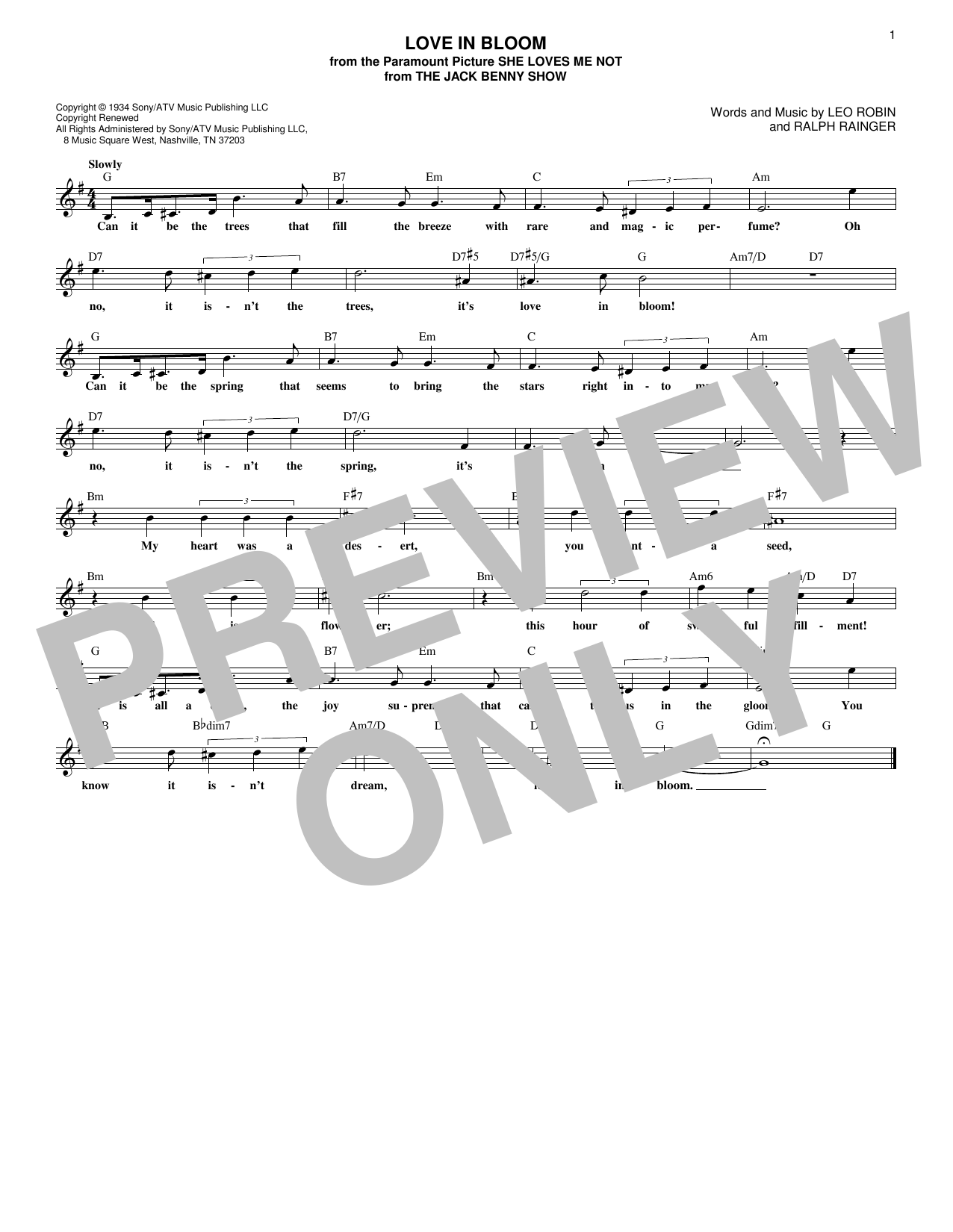 Ralph Rainger Love In Bloom sheet music notes and chords. Download Printable PDF.