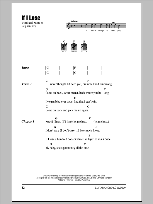 Ralph Stanley If I Lose sheet music notes and chords. Download Printable PDF.