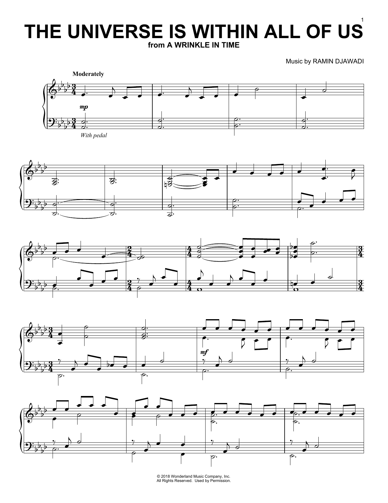 Learn to play Ramin Djawadi The Universe Is Within All Of Us (from A Wrinkle In Time) sheet music for Piano Solo in minutes. Price: 6.9900$ Ramin Djawadi The Universe Is Within All Of Us (from A Wrinkle In Time) sheet music notes and chords arranged for Piano Solo