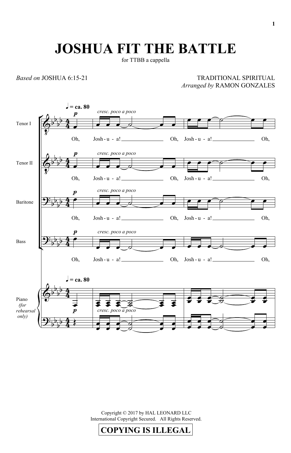 Learn to play Ramon Gonzales Joshua Fit The Battle sheet music for TTBB Choir in minutes. Price: 3.9900$ Ramon Gonzales Joshua Fit The Battle sheet music notes and chords arranged for TTBB Choir