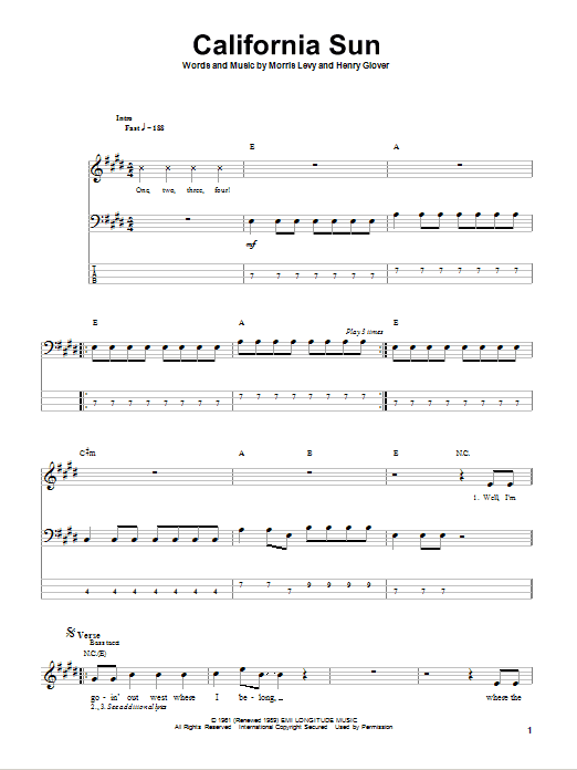 Ramones California Sun Sheet Music Pdf Notes Chords Rock Score Guitar Tab Single Guitar Download Printable Sku