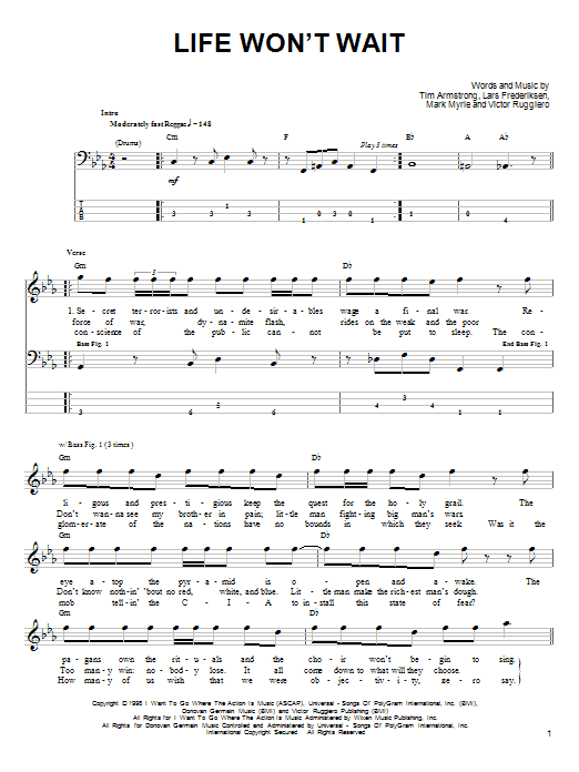 Rancid Life Won't Wait sheet music notes and chords. Download Printable PDF.