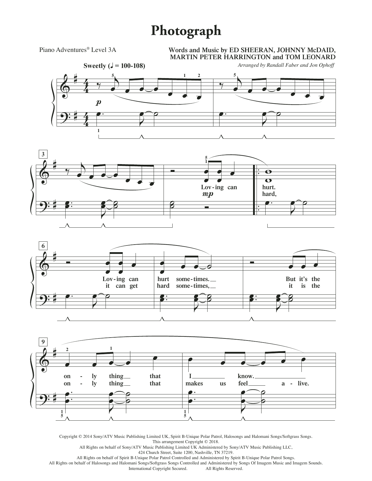 Randall Faber & Jon Ophoff Photograph sheet music notes and chords. Download Printable PDF.