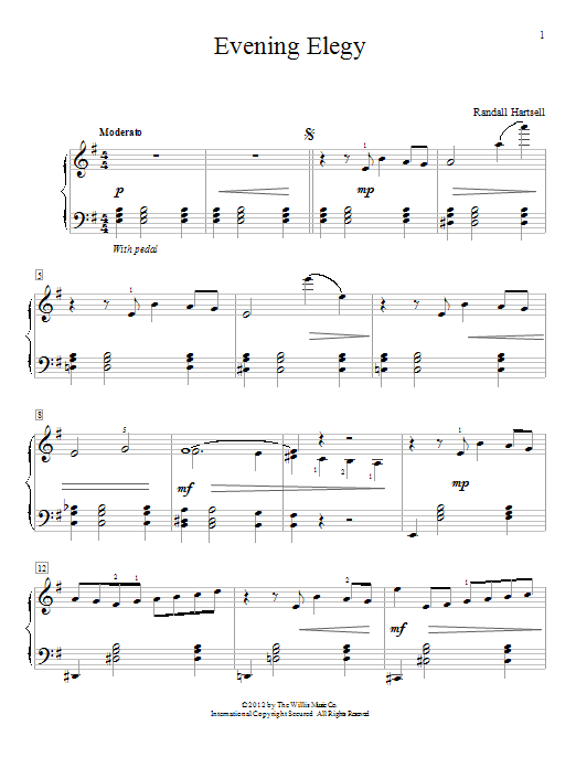 Randall Hartsell Evening Elegy sheet music notes and chords. Download Printable PDF.