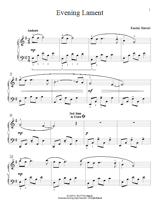 Randall Hartsell Evening Lament sheet music notes and chords. Download Printable PDF.