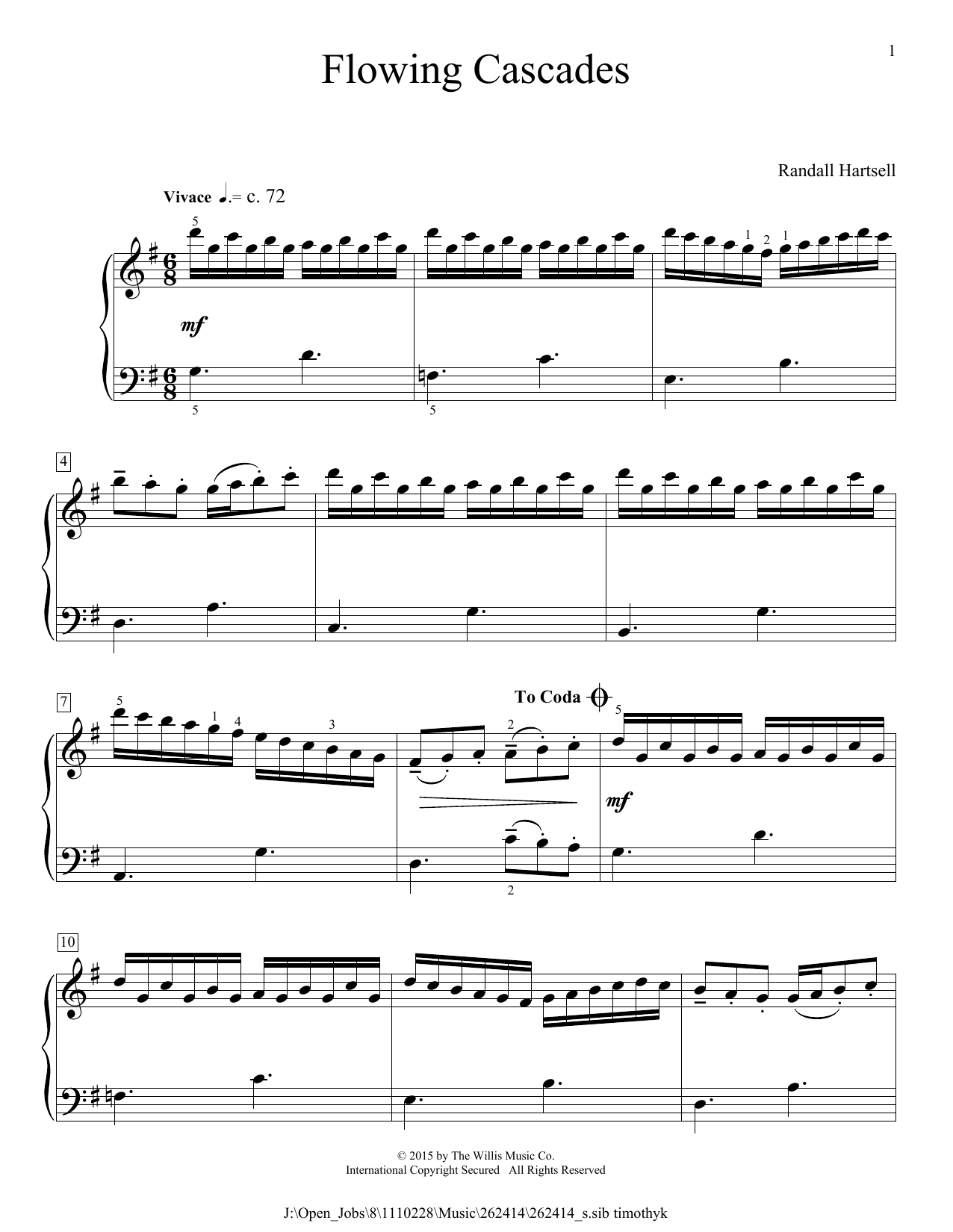 Randall Hartsell Flowing Cascades sheet music notes and chords. Download Printable PDF.