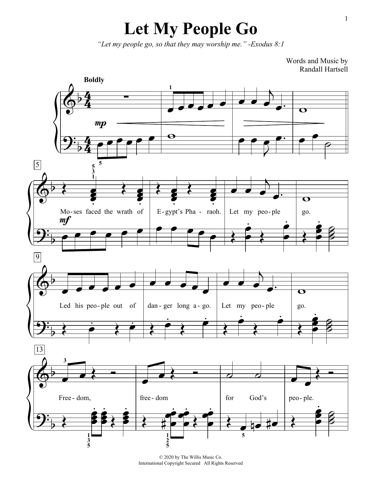 Learn to play Randall Hartsell Let My People Go sheet music for Educational Piano in minutes. Randall Hartsell Let My People Go sheet music notes and chords. Download Printable PDF.