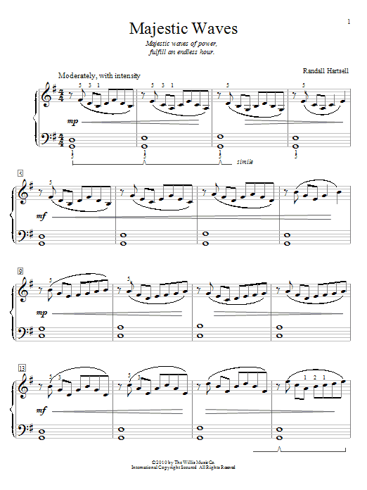 Learn to play Randall Hartsell Majestic Waves sheet music for Educational Piano in minutes. Randall Hartsell Majestic Waves sheet music notes and chords. Download Printable PDF.