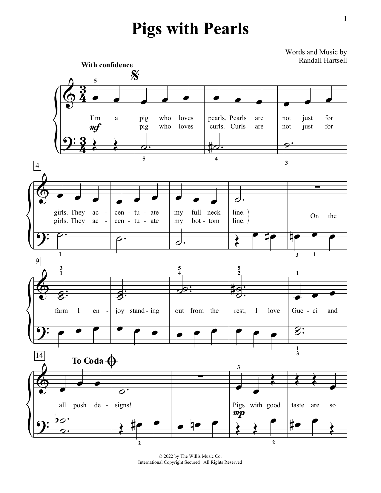 Randall Hartsell Pigs With Pearls sheet music notes and chords. Download Printable PDF.