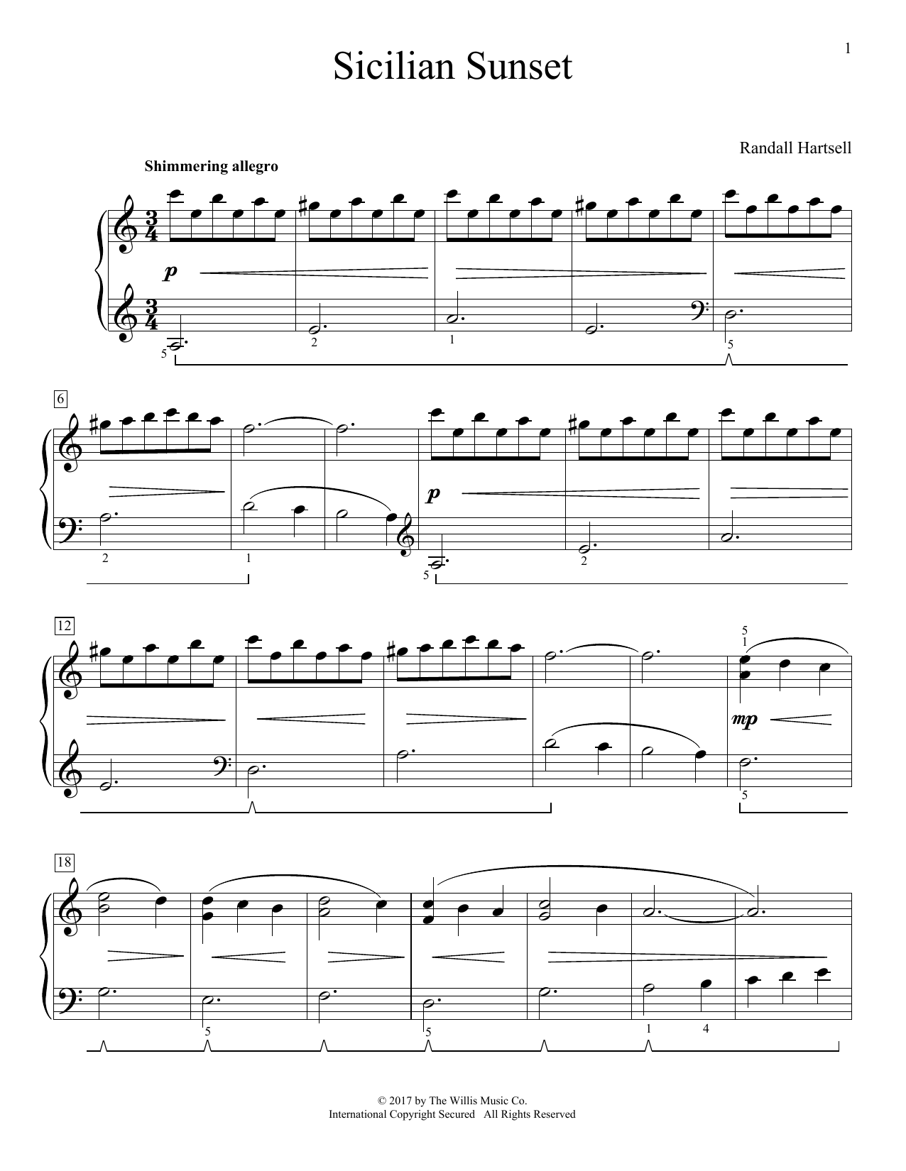 Randall Hartsell Sicilian Sunset sheet music notes and chords. Download Printable PDF.