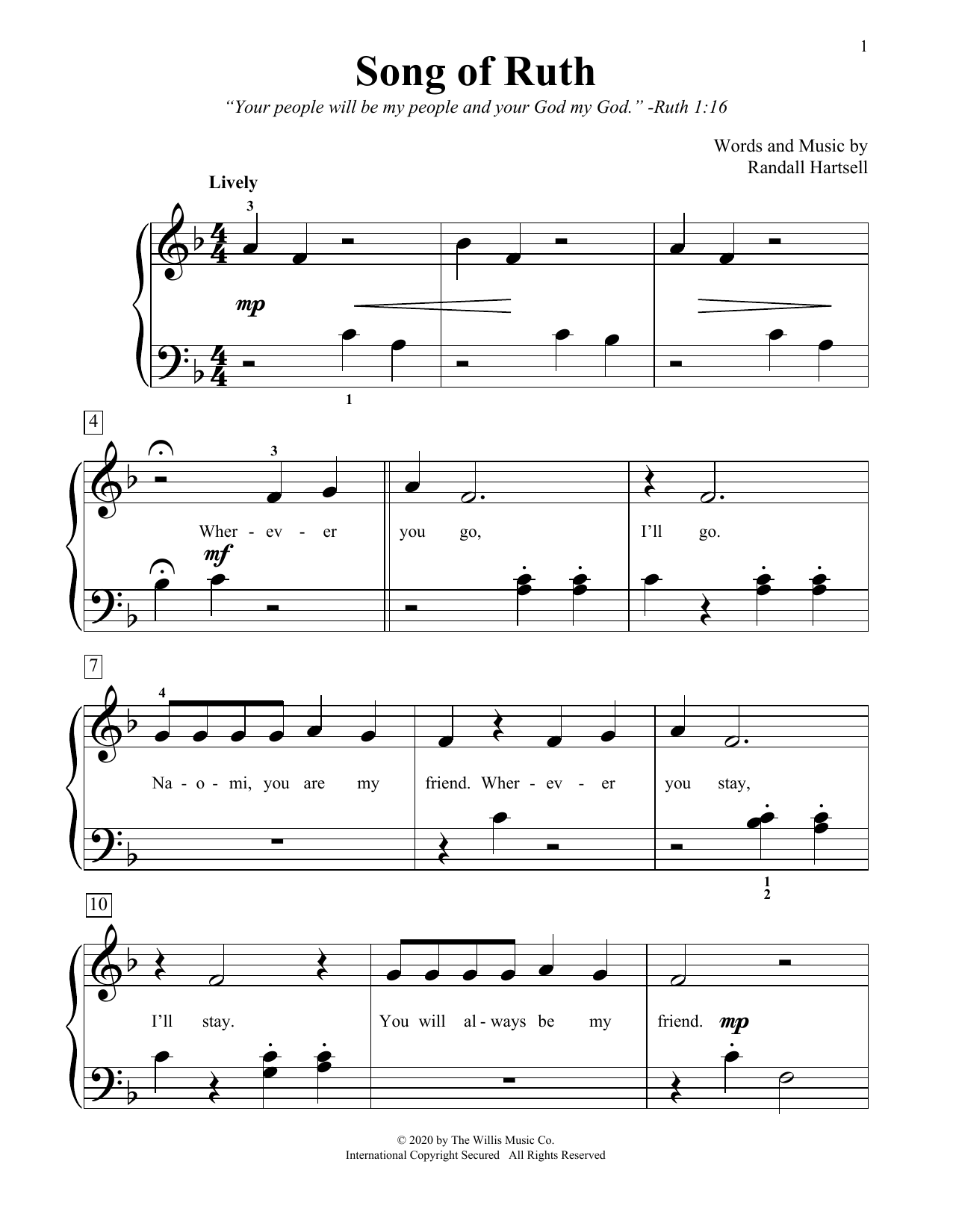 Randall Hartsell Song Of Ruth sheet music notes and chords. Download Printable PDF.