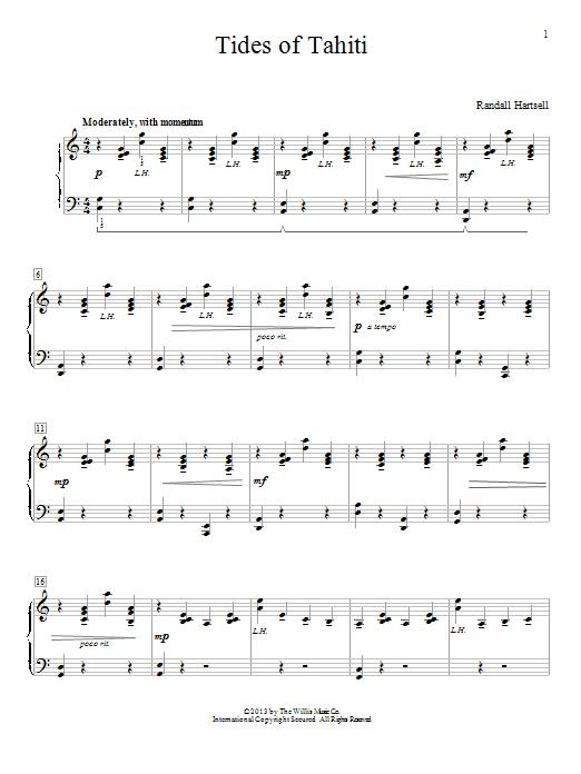 Randall Hartsell Tides Of Tahiti sheet music notes and chords. Download Printable PDF.