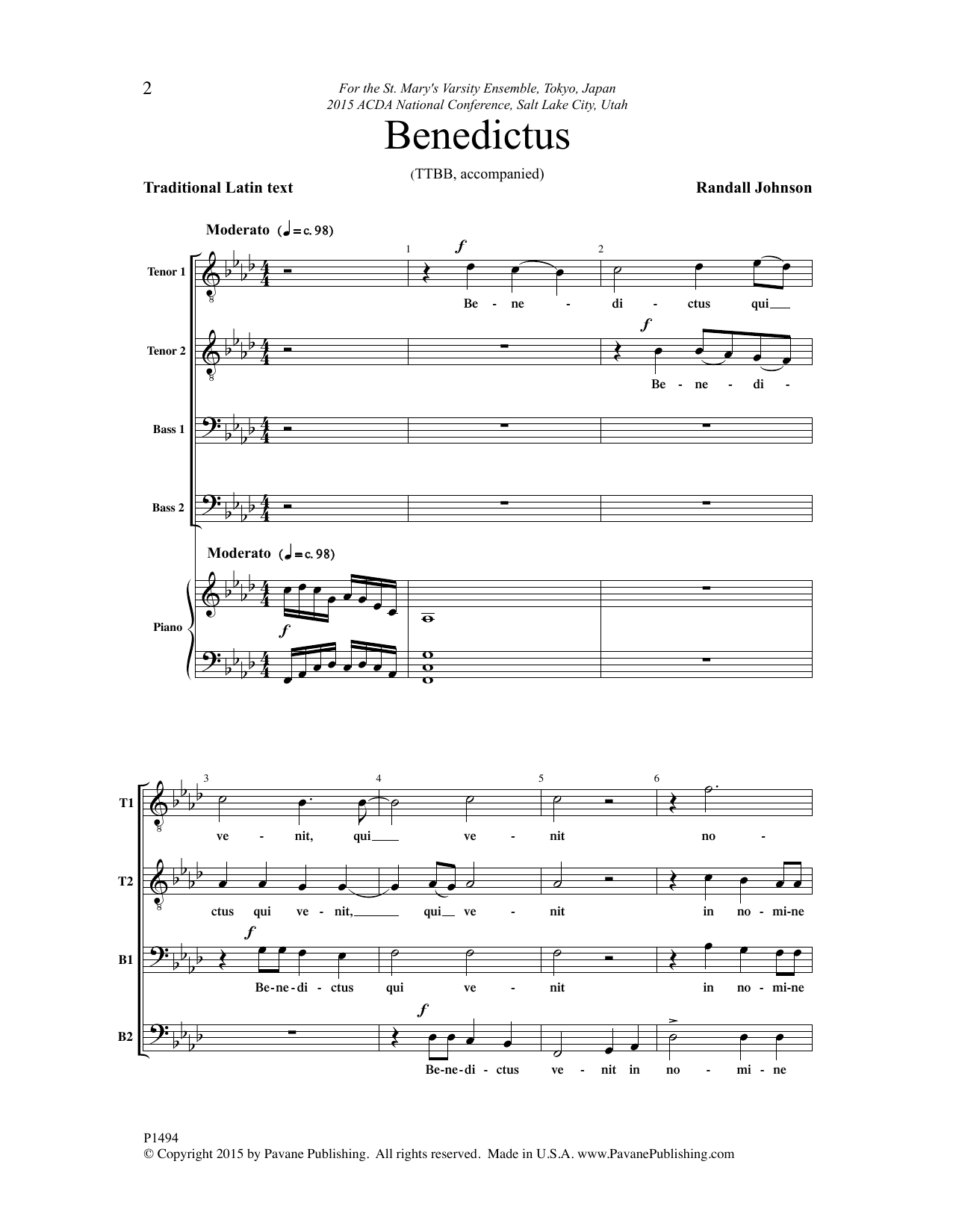 Randall Johnson Benedictus sheet music notes and chords. Download Printable PDF.