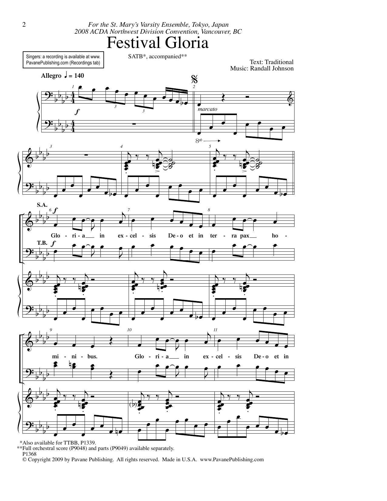 Randall Johnson Festival Gloria sheet music notes and chords. Download Printable PDF.