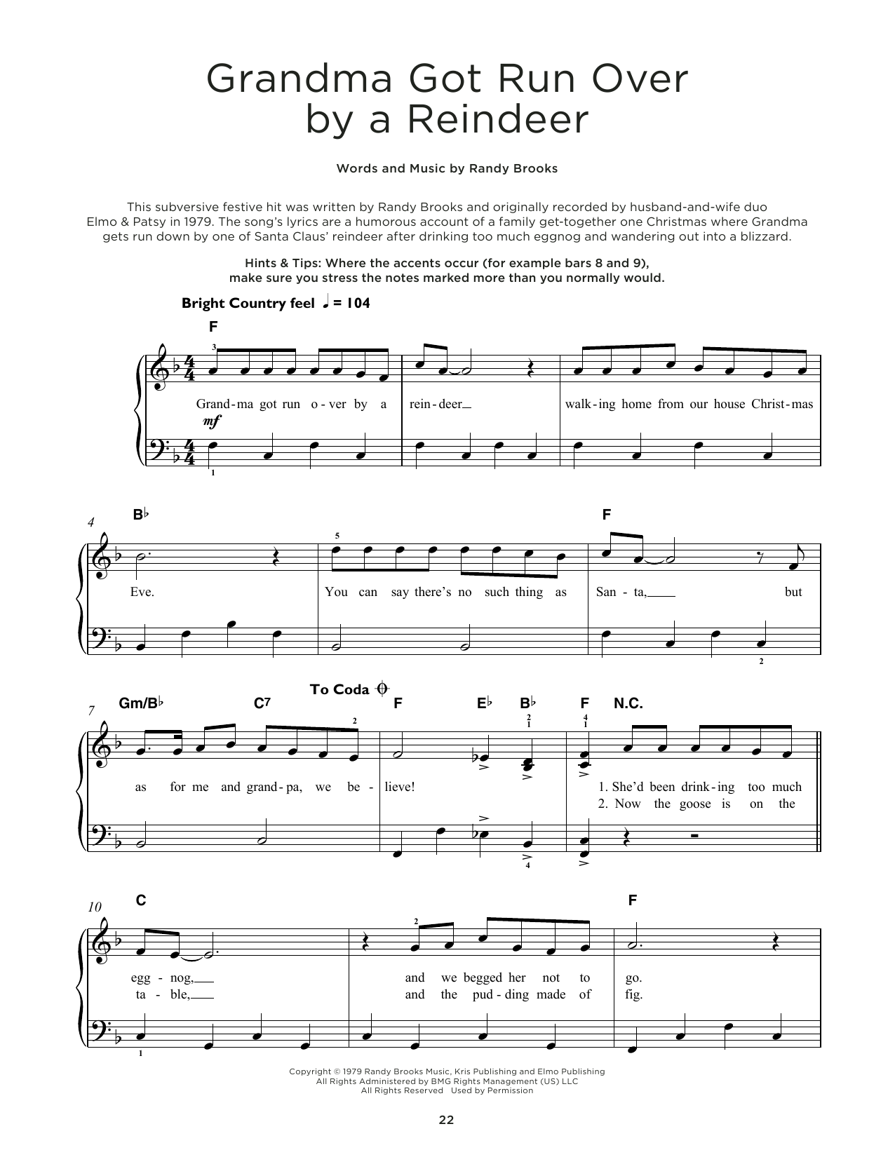 Randy Brooks Grandma Got Run Over By A Reindeer sheet music notes and chords. Download Printable PDF.