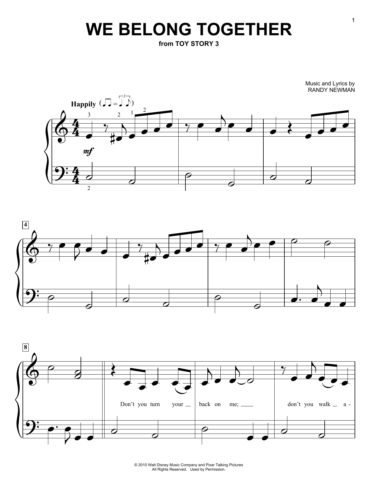 Randy Newman We Belong Together (from Toy Story 3) sheet music notes and chords. Download Printable PDF.