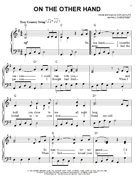 Randy Travis On The Other Hand sheet music notes and chords. Download Printable PDF.