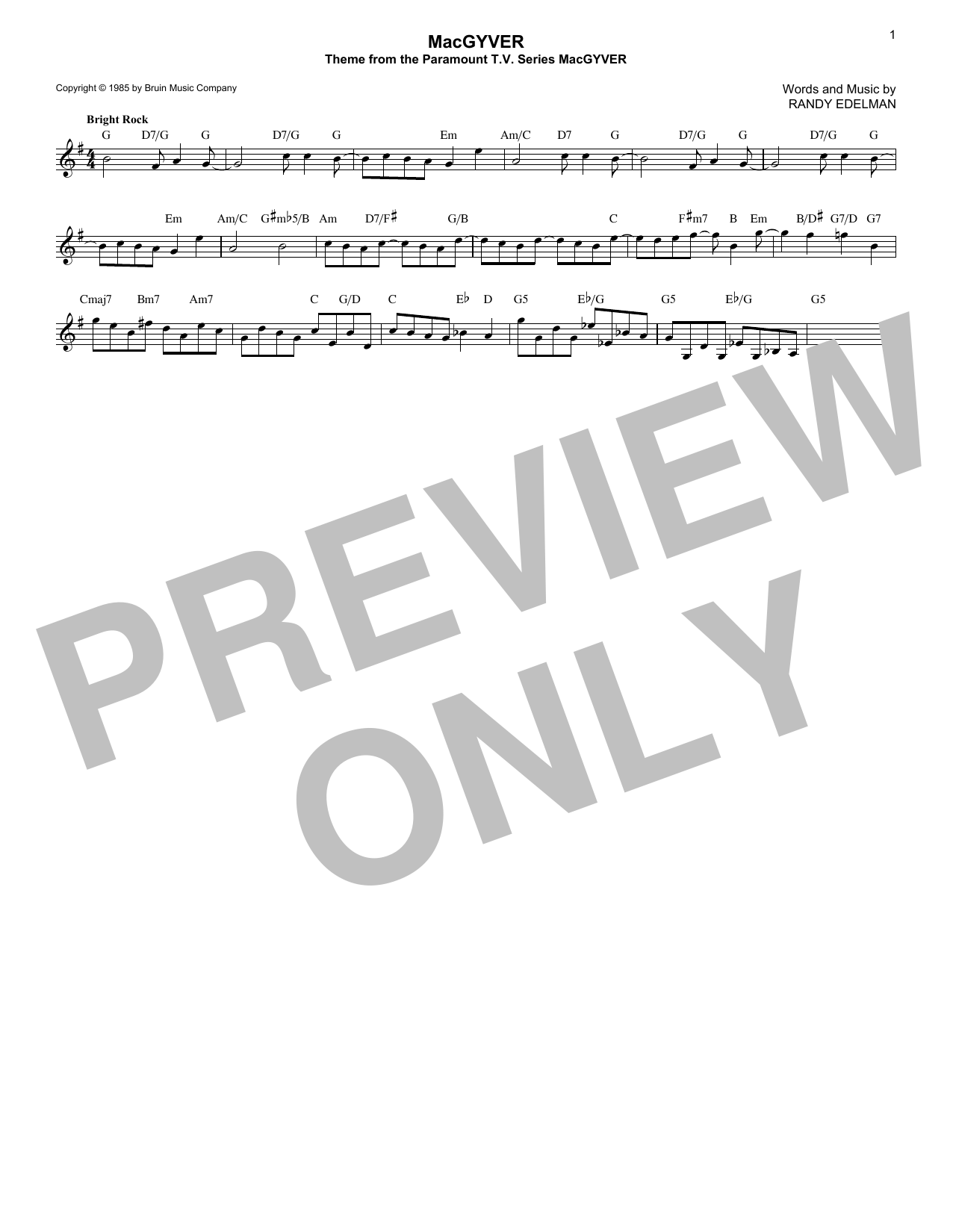 Randy Edelman MacGyver - Theme sheet music notes and chords. Download Printable PDF.