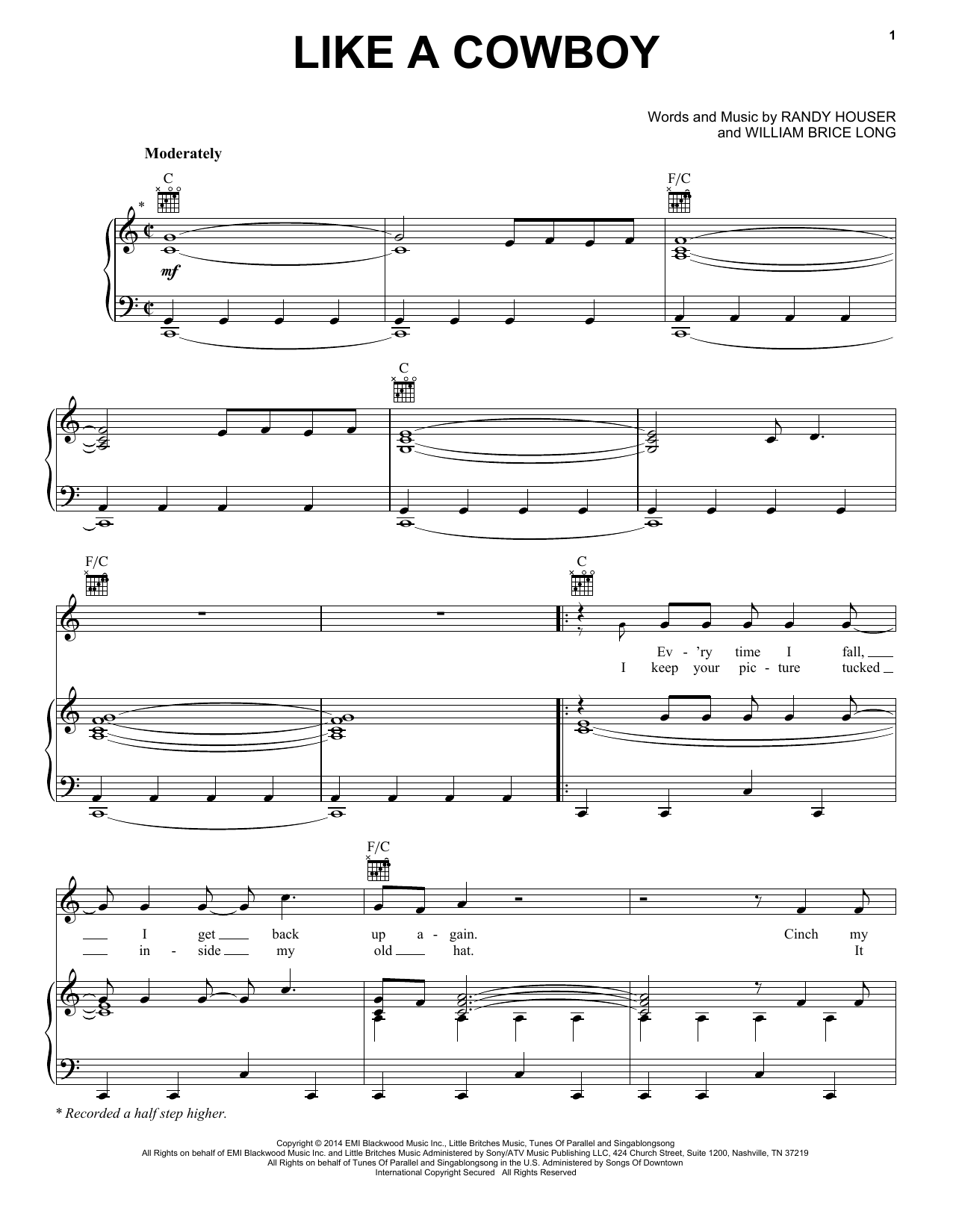 Randy Houser Like A Cowboy sheet music notes and chords. Download Printable PDF.