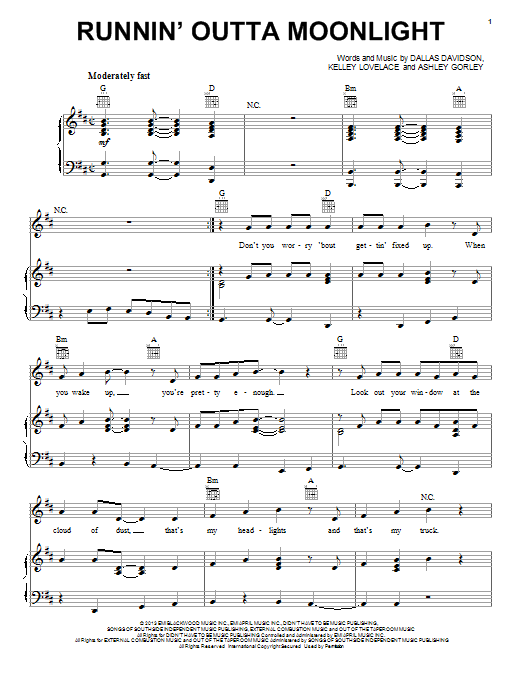 Randy Houser Runnin' Outta Moonlight sheet music notes and chords. Download Printable PDF.