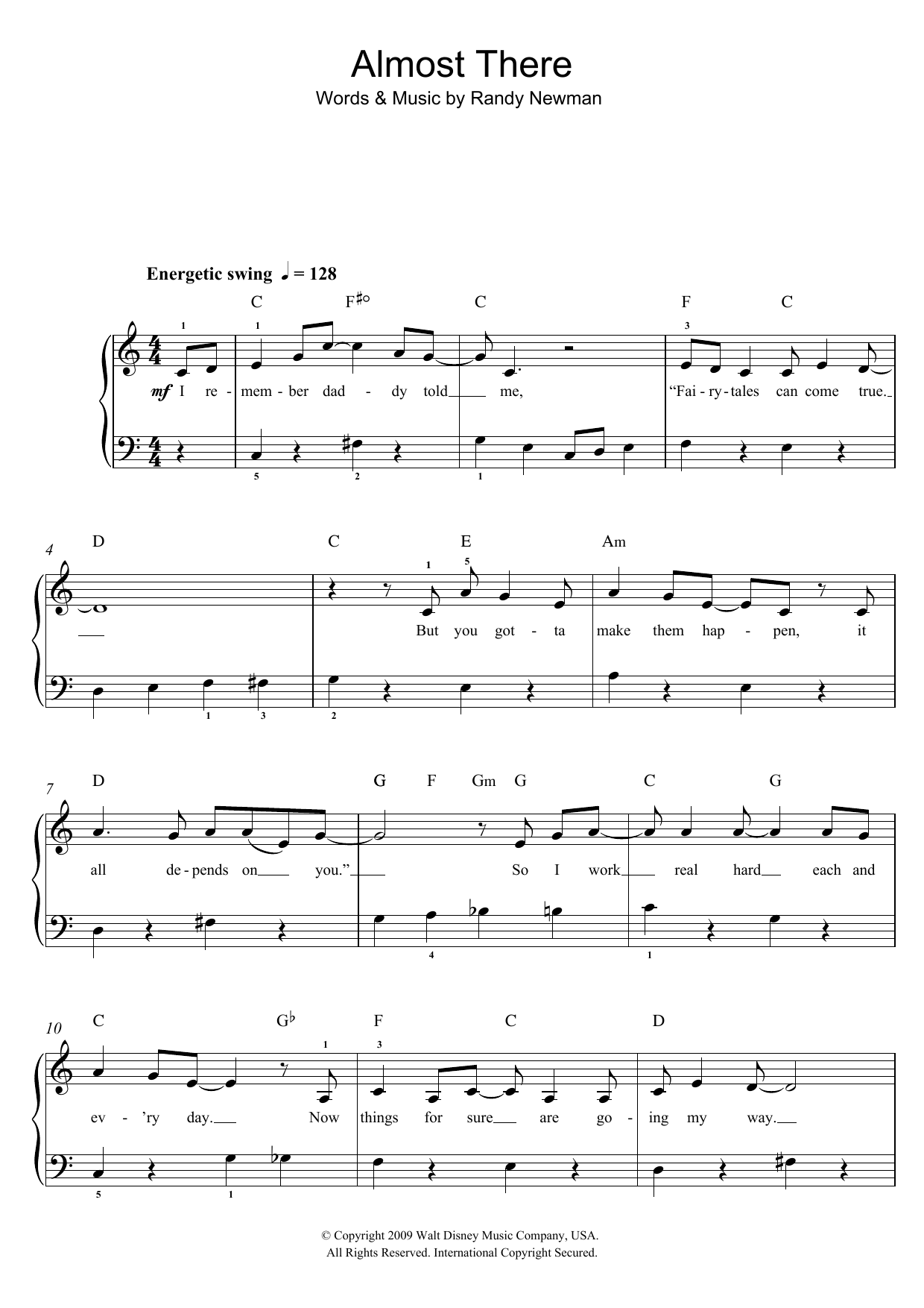 Learn to play Randy Newman Almost There (from The Princess and the Frog) sheet music for Piano Solo in minutes. Randy Newman Almost There (from The Princess and the Frog) sheet music notes and chords. Download Printable PDF.