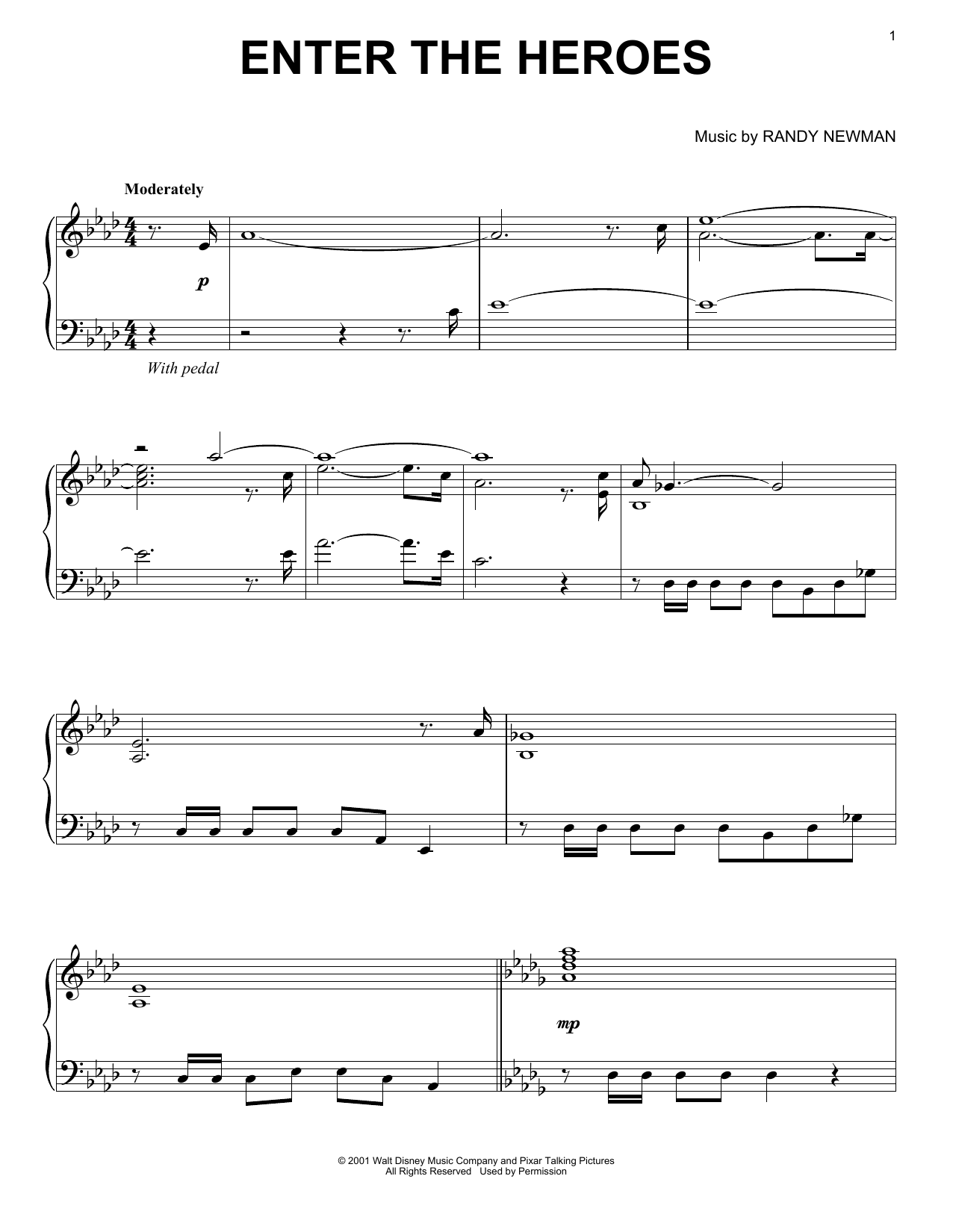 Randy Newman Enter The Heroes sheet music notes and chords. Download Printable PDF.